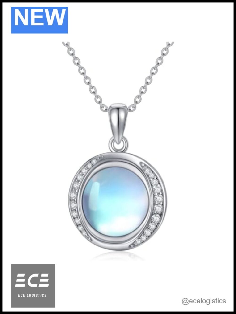 Round Rainbow Moonstone Pendant Necklace 925 Sterling Silver 18in